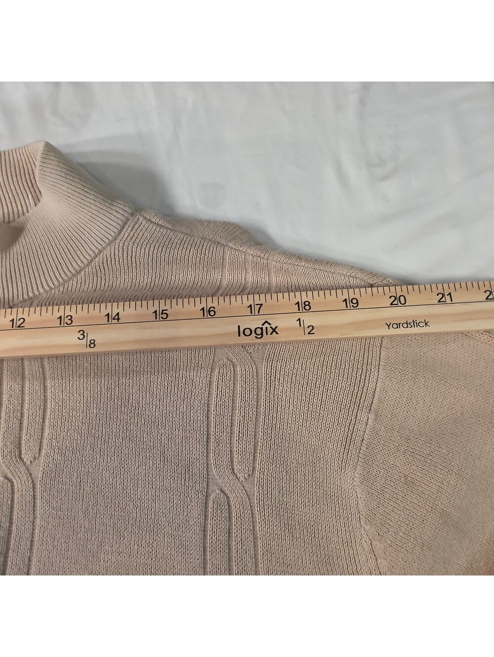 Alex Cannon Men's Quarter Zip Cable Knit Sweater Beige with Elbow Patches size L - Picture 4 of 13